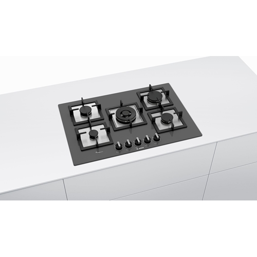 כיריים גז 5 להבות זכוכית כסופה Bosch PPQ7A9M20Y