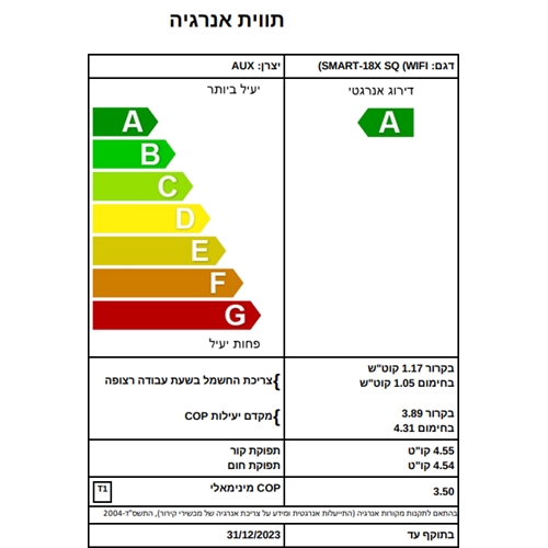 מזגן עילי 15763BTU/H טורנדו SMART 18X SQ WIFI שחור