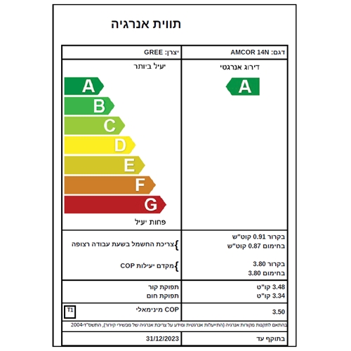מזגן עילי אמקור 9,110 BTU דגם AMCOR 10N