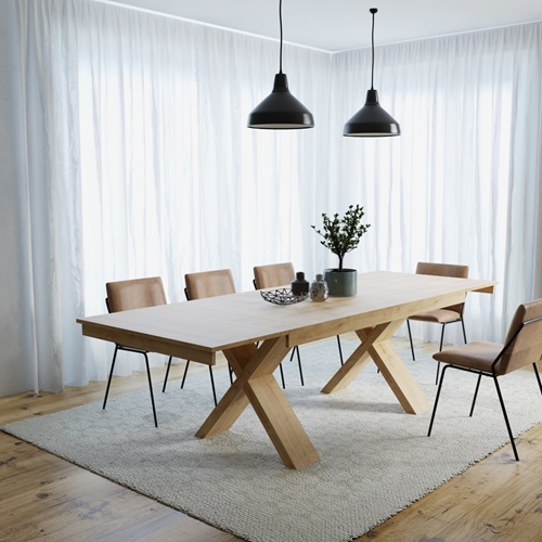 שולחן אוכל אירופאי מלבני עם רגלי איקס נפתח ל-2.8מ'