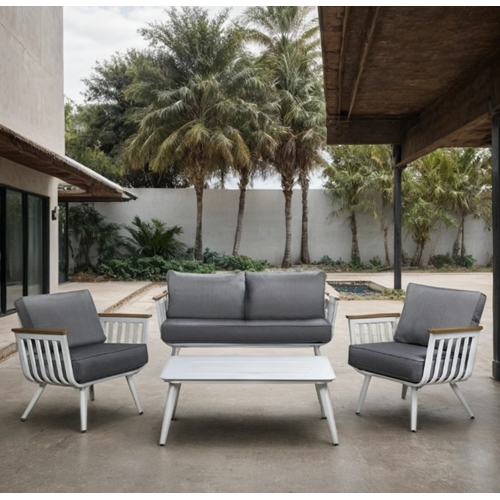 מערכת ישיבה לגינה גוף אלומיניום דגם מיקונוס לבן