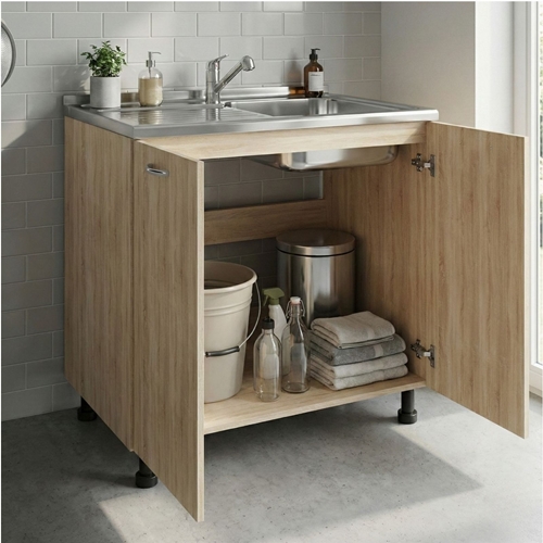 ארון שירות תחתון כולל כיור נירוסטה מליבו גוון אלון