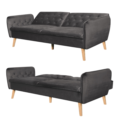 ספה תלת מושבית נפתחת למיטה רחבה מרופדת בד קטיפה