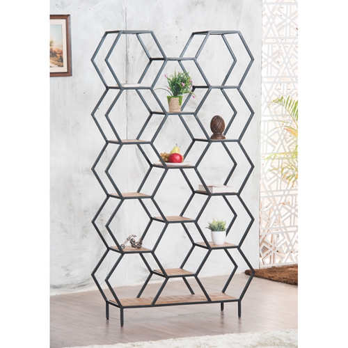 יחידת מדפים מרהיבה מברזל בשילוב עץ מנגו טבעי מלא