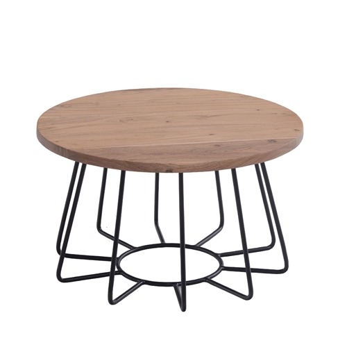 שולחן סלון עגול מעץ מלא משולב ברזל HOME DECOR