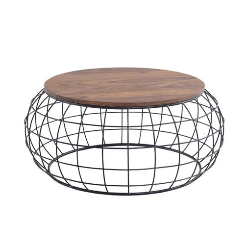 שולחן סלון עגול מעץ מלא משולב ברזל HOME DECOR