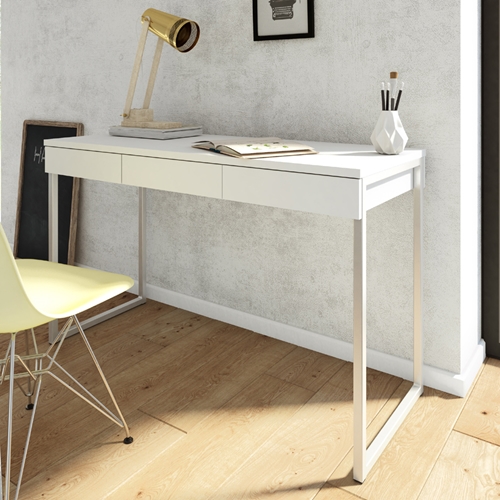 שולחן כתיבה עם מגירות ורגלי ברזל דגם ענת - לבן