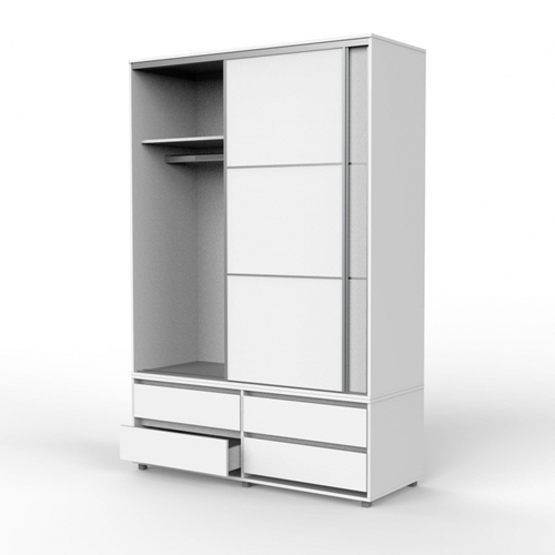 ארון הזזה 2 דלתות 4 מגירות בצבע לבן יראון