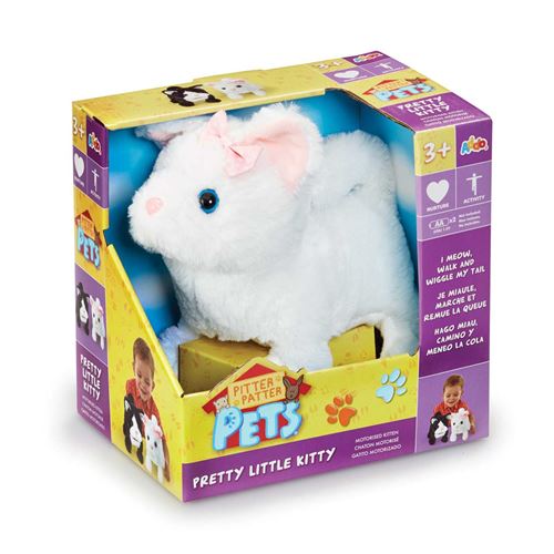 בובת חתלתול מייללת, הולכת ומקשקשת בזנב - לבן