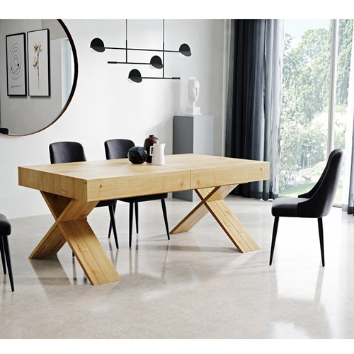 שולחן אוכל אירופאי מלבני עם רגלי איקס נפתח ל-3.5מ'