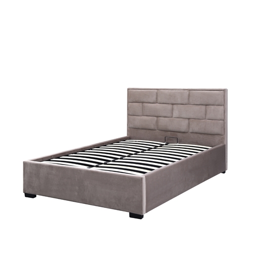 מיטה זוגית מעוצבת בריפוד בד קטיפתי עם ארגז מצעים