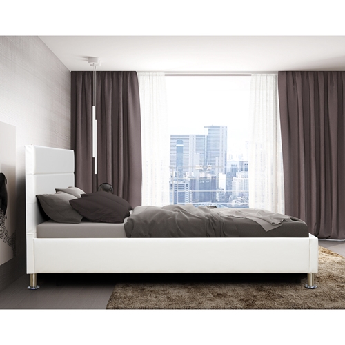 מיטה זוגית 140x190 מעוצבת בריפוד דמוי עור לבן