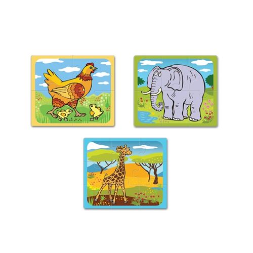 בייבי פאזל- ערכת 3 פאזלים מגנטיים לפעוטות 9, 6 ו-4 חלקים ...