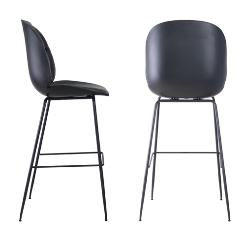 זוג כסאות בר מפוארים מרופדים בד רחיץ עם רגלי ברזל