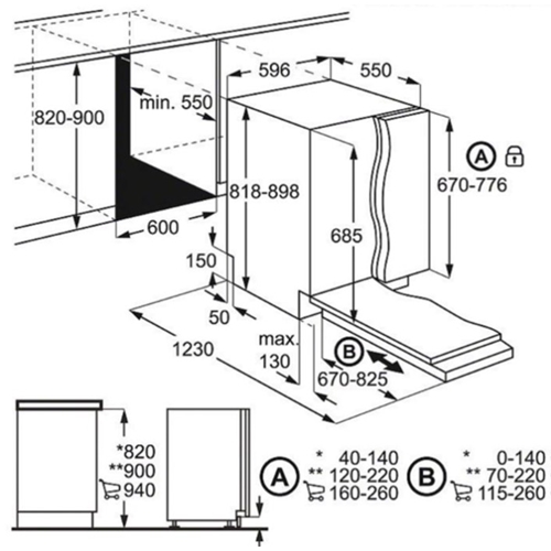 מדיח כלים אינטגרלי מלא רחב AEG FSK93707P XXL