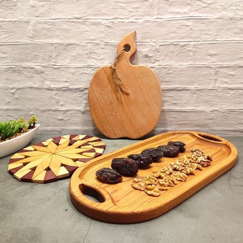 מארז מגש עץ + קרש חיתוך ותחתיות ECOSALL