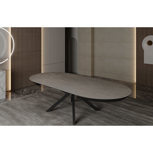 שולחן פינת אוכל נפתח עגול מעץ דמוי שיש גרניט מוזהב