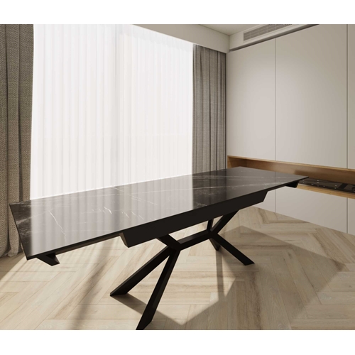 שולחן עץ מלבני לפינת אוכל נפתח דמוי שיש גרניט שחור