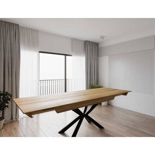 שולחן מלבני נפתח מעץ לפינת אוכל דגם עץ טבעי