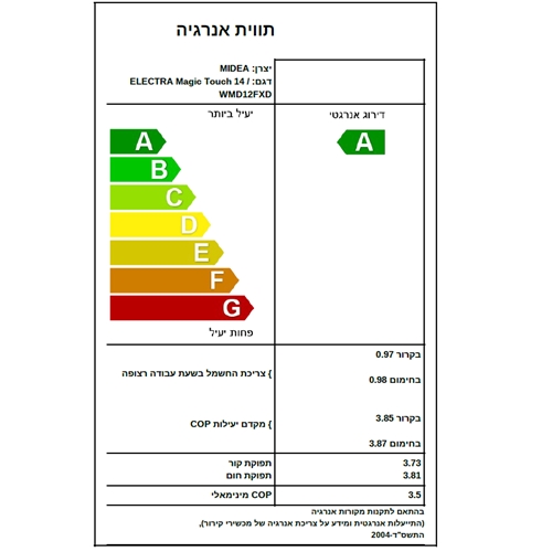 מזגן עילי Magic Touch 14 אלקטרה ELECTRA לבן