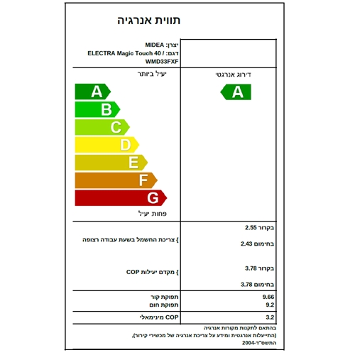 מזגן עילי Magic Touch 40 אלקטרה ELECTRA לבן