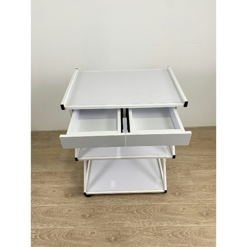 עגלת אחסון מתכת 3 קומות עם מגירה ניידת ומעוצבת לבן