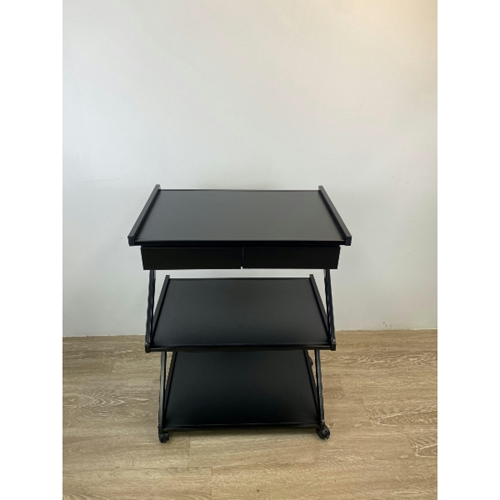 עגלת אחסון ממתכת 3 קומות ומגירה ניידת בגוון שחור