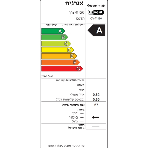 תנור בנוי ליונט LyVent OV-T-160 נירוסטה מושחרת