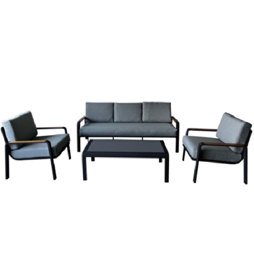 מערכת ישיבה 4 חלקים דגם איטליה שלדה בגוון שחור