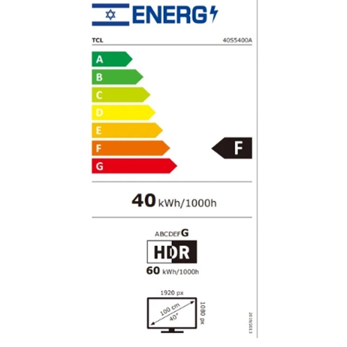 טלוויזיה "40 SmartTV דגם TCL Android 40S5400A