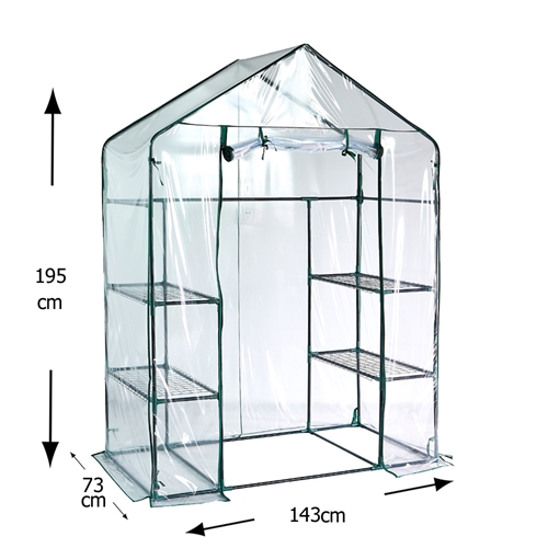 חממה ביתית 143X73 כוללת מדפים וכיסוי שקןף דגם 1607