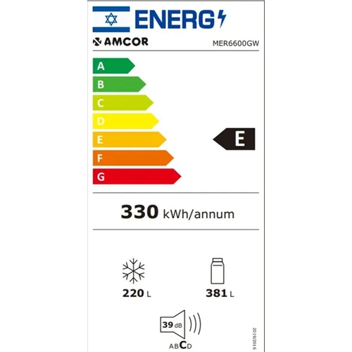 מקרר 4 דלתות 601 ל' AMCOR MER6600GW זכוכית לבנה