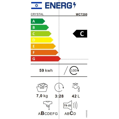 מכונת כביסה פתח עליון 7 ק"ג דגם CRYSTAL WC7200