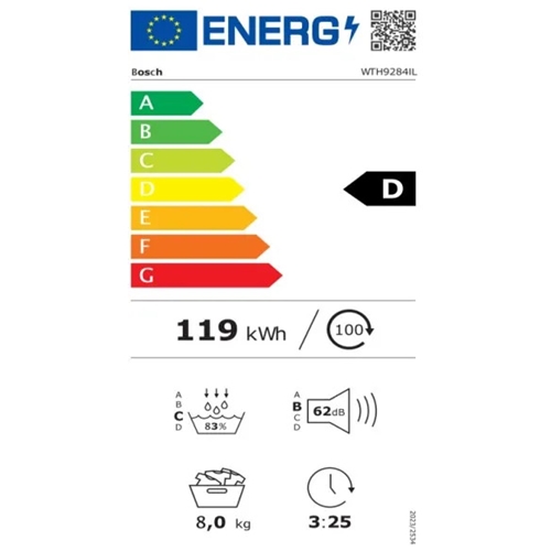 מייבש כביסה קונדנסור 8 ק"ג דגם BOSCH WTH9284IL בוש
