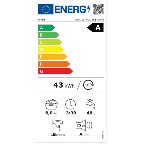 מכונת כביסה 8 ק"ג דגם MIELE WEA125WCSACTIVE מילה