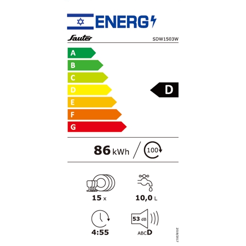 מדיח כלים רחב 60 ס"מ SAUTER SDW1503W לבן