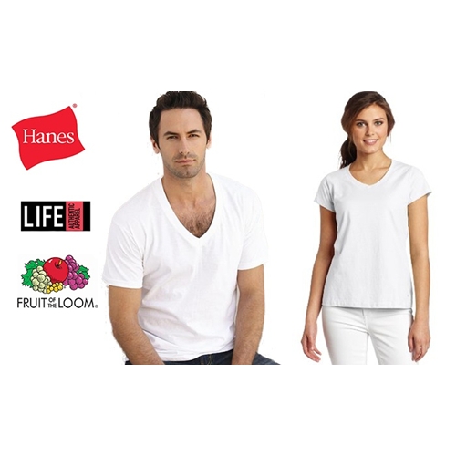 סט 6 חולצות T בצבע לבן 100% כותנה במגוון דוגמאות