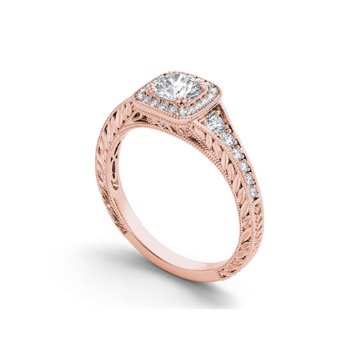 טבעת אירוסין חריטות זהב 14K משובצת יהלומים