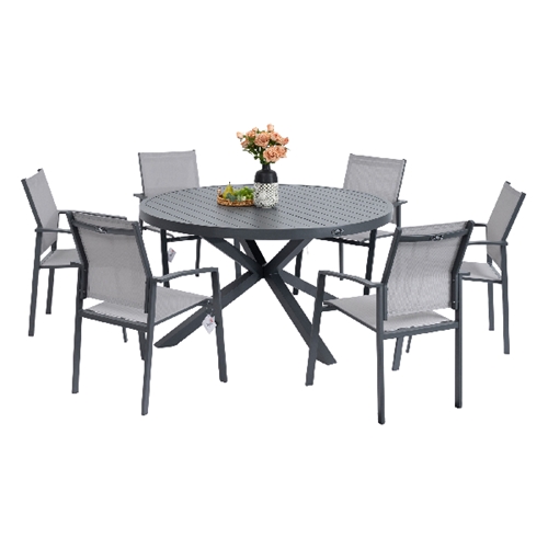 שולחן דגם אלסקה עגול מאלומיניום משטח פסים אפור כהה