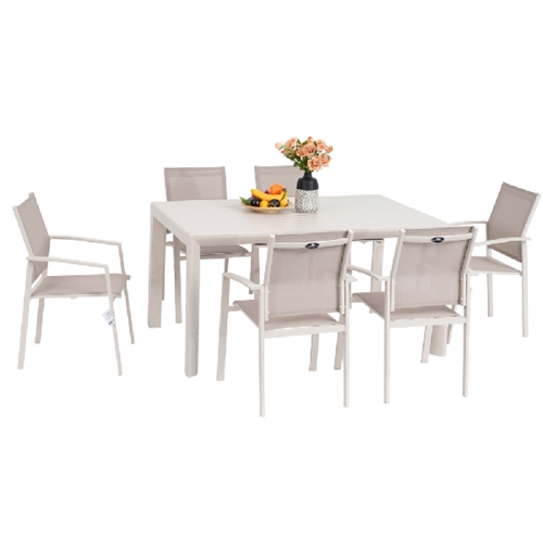 שולחן מאלומיניום נפתח 149*149 ס"מ בריסל פסים מוקה