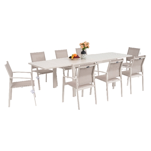 שולחן מרינו אלומיניום נפתח 2.70 מוקה+4 כיסאות ארז