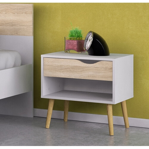 זוג שידות לילה מעוצבות בלבן משולב אלון HOME DECOR