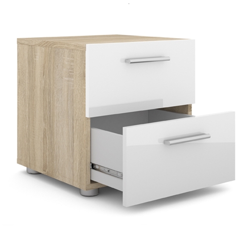 זוג שידות לילה 2 מגירות עם חזית לבן מבריק