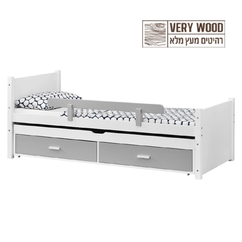 מיטת ילדים מעץ מלא עם מיטת חבר נשלפת דגם ליאור