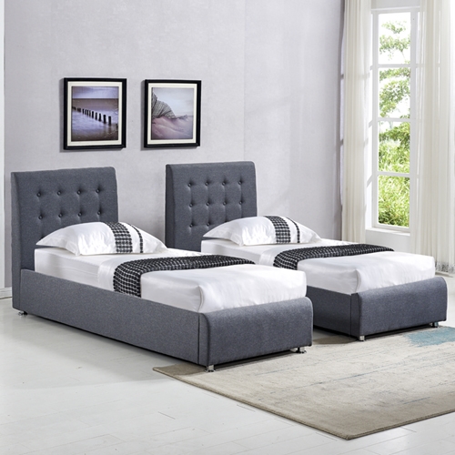 מיטה זוגית בריפוד בד עם הפרדה יהודית וארגזי מצעים HOME DECOR