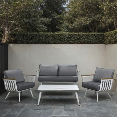 מערכת ישיבה לגינה גוף אלומיניום דגם מיקונוס לבן