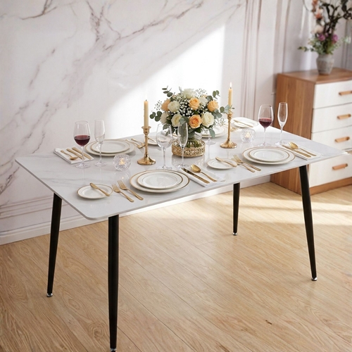 פינת אוכל מקרמיקה גוון שיש לבן 120/70 ס"מ+4 כיסאות