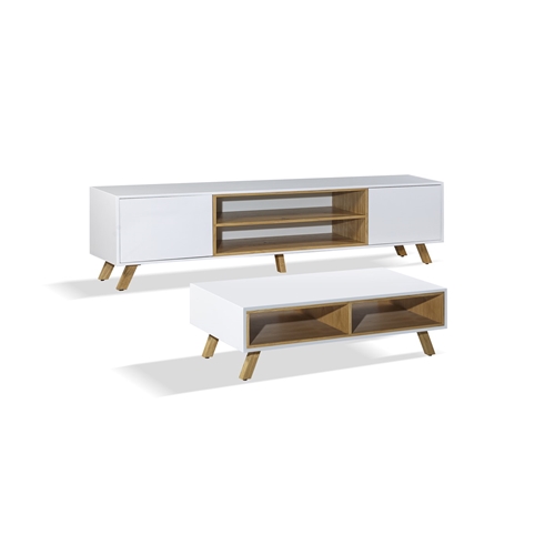 סט מזנון ושולחן מרהיב המשלבים צבע לבן ועץ