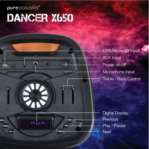 רמקול נייד 300W עם 2 מיקרופונים דגם DANCER X650
