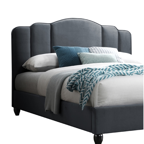 מיטה זוגית מרופדת בד 140x190 עם ראש מדורג ורגלי עץ